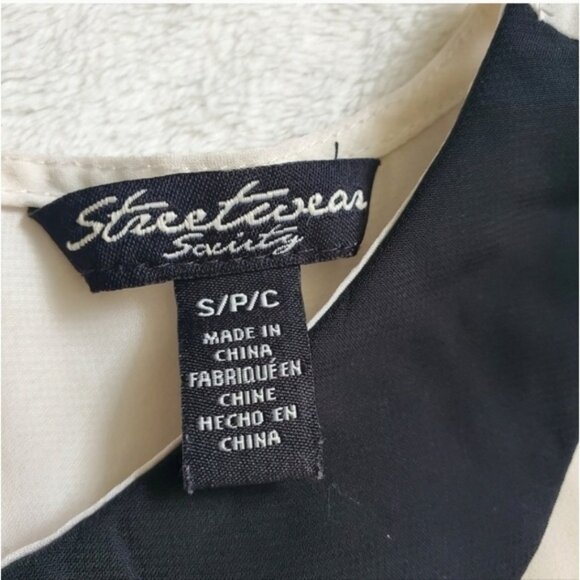 Peter Pan Collar Sleeveless Blouse Cream & Black | Size Small - Picture 9 of 10